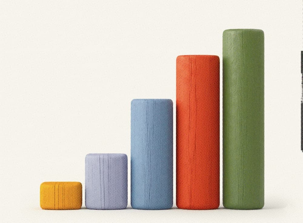 Stylised 3D bar chart representing financial and dividend metrics